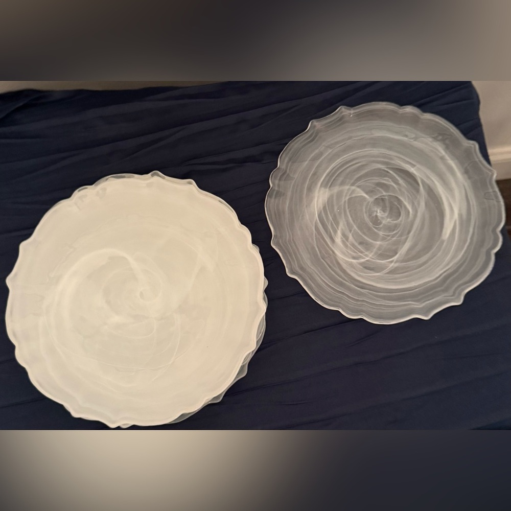 4 Artistic Accents Alabaster white swirl plates. 8.25” Turkish